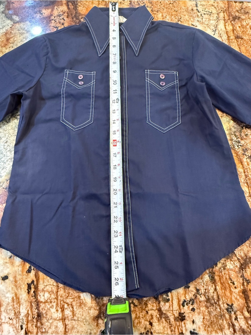 Men's Navy Button-Up Shirt with Contrast Stitching